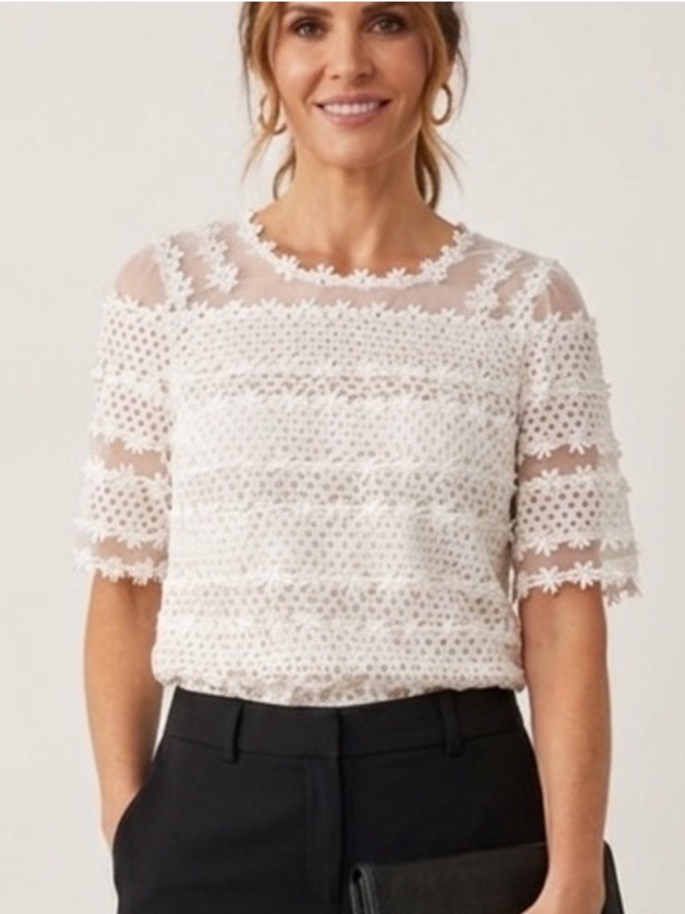 Y2K Floral Lace Embellished Top White XL - ASIAN SIZE (PTP 15”) Fits like XS